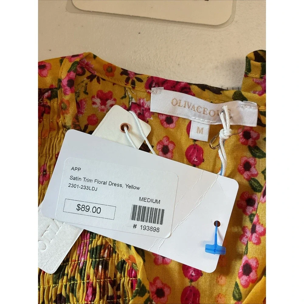 NEW Olivaceous‎ Ready For The Day Yellow Floral Flowy Long Sleeve Dress MD